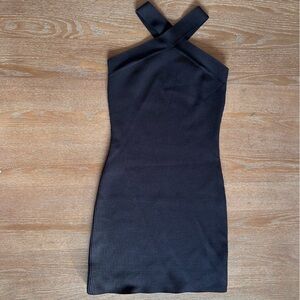 Black Ribbed Halter Bodycon Mini Dress